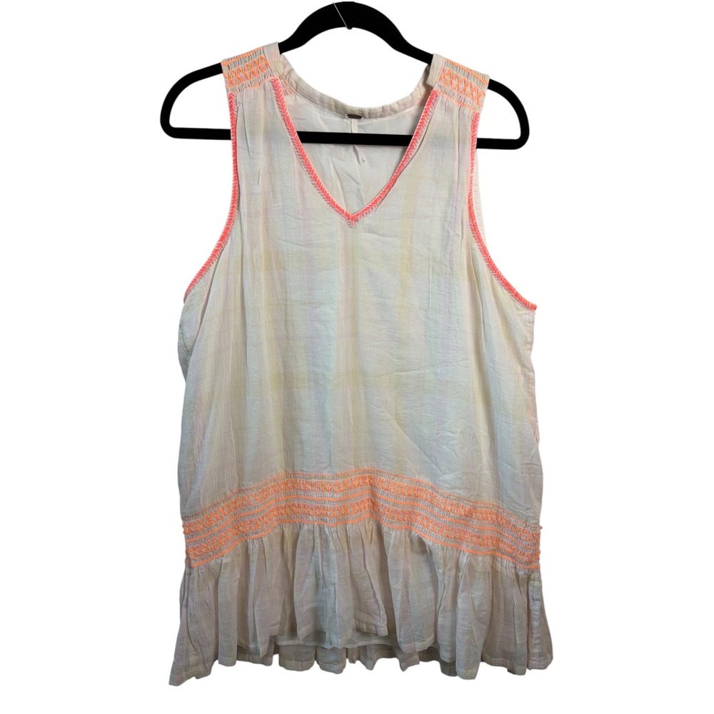 Free People Run With Me Plaid Mini Dress Neon Smocked Ruffle XS